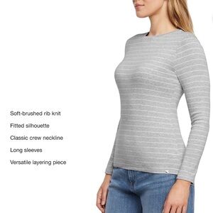 Eddie Bauer Grey & White Striped Long Sleeve Tee